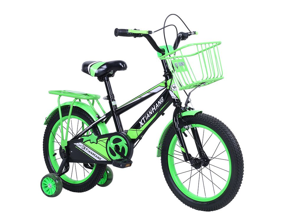 BICICLETA XTH 12&quot;  STEEL FRAME , CONFORTABLE SADDLE; STEEL BASKET WITH FLASH TRAINING WHEEL GREEN